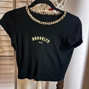 PacSun Black Crop Top with Leopard Trim